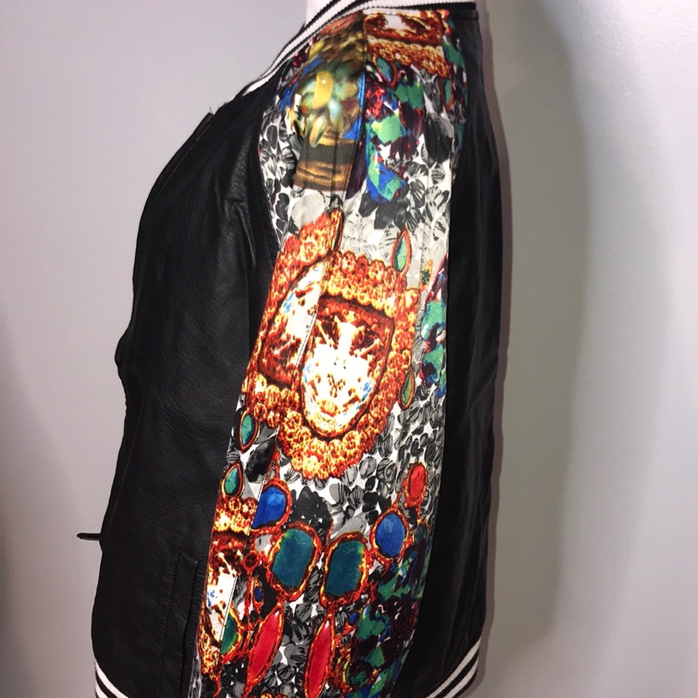 Plus Pleather Bomber Jacket With Abstract Sleeves… - image 4